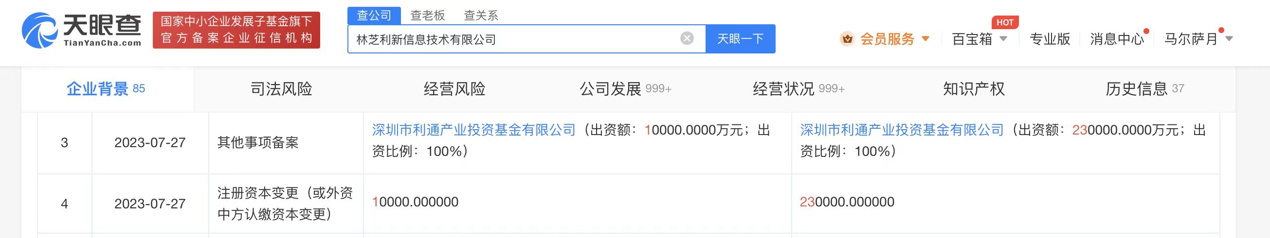 腾讯旗下林芝利新增资至23亿